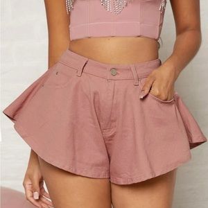 Pink denim shorts! High waisted and short